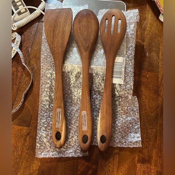 kitchen utensils, 13"L. Made of acacia wood, spatula, spoon, slotted spoon - Picture 2 of 2